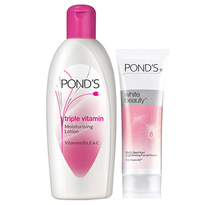 Buy Pond'S Triple Vitamin Moisturing Body Lotion (300 ml) + Free Pond'S White Beauty Daily Spot-Less Lightening Facial Foam (20 g) - Purplle