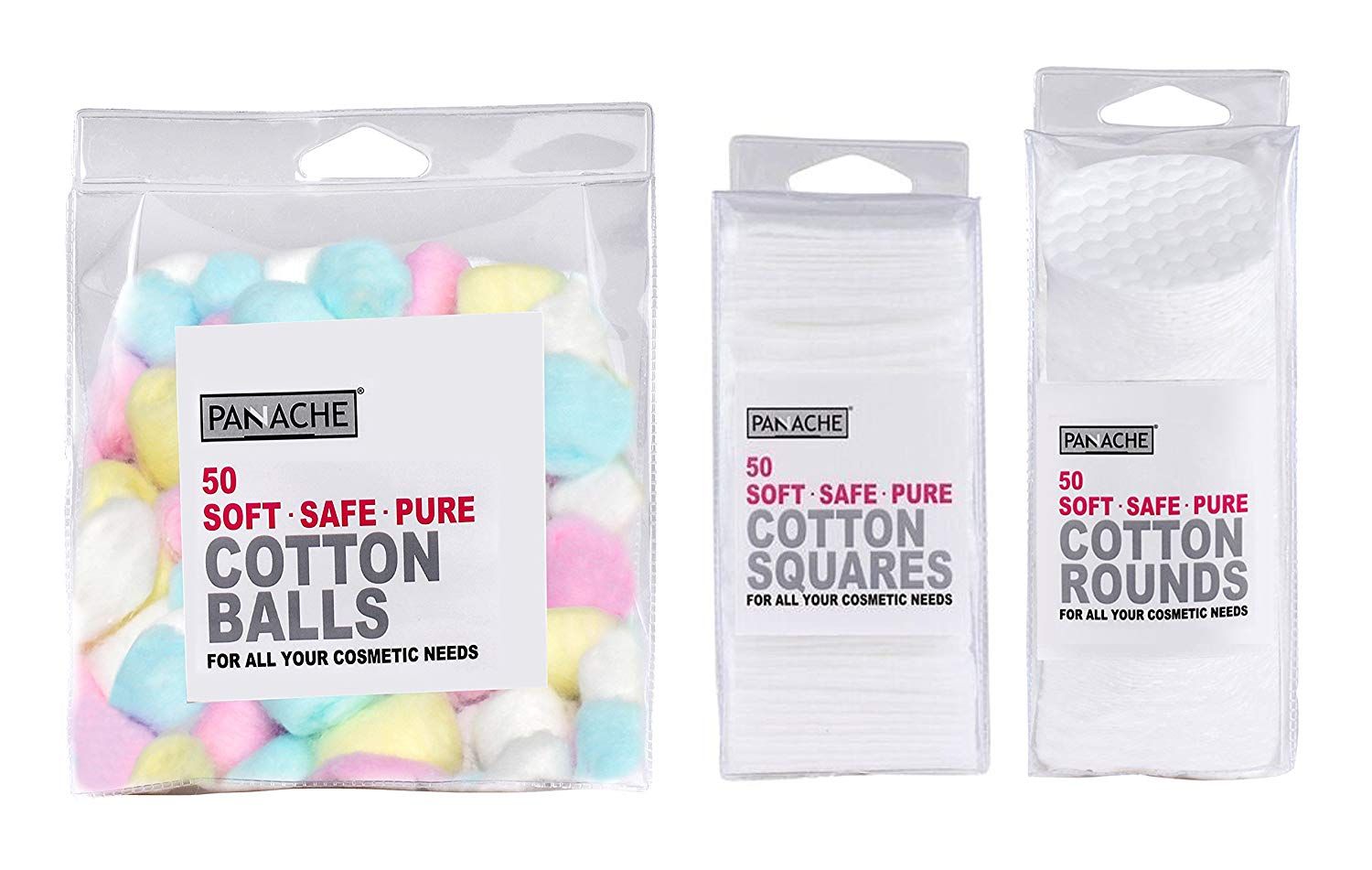 Buy Panache Total Cotton Essentials - Cotton Balls,Cotton Squares & Cotton Rounds(50 Each) - Purplle