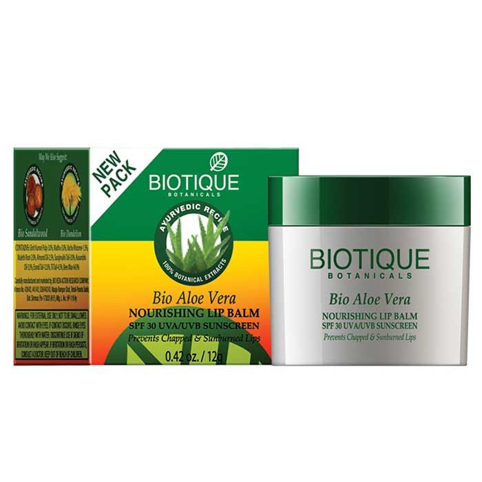 Buy Biotique Bio Aloe Vera Nourishing Lip Balm Spf-30 Uva/Uvb- (12 g) (New) - Purplle