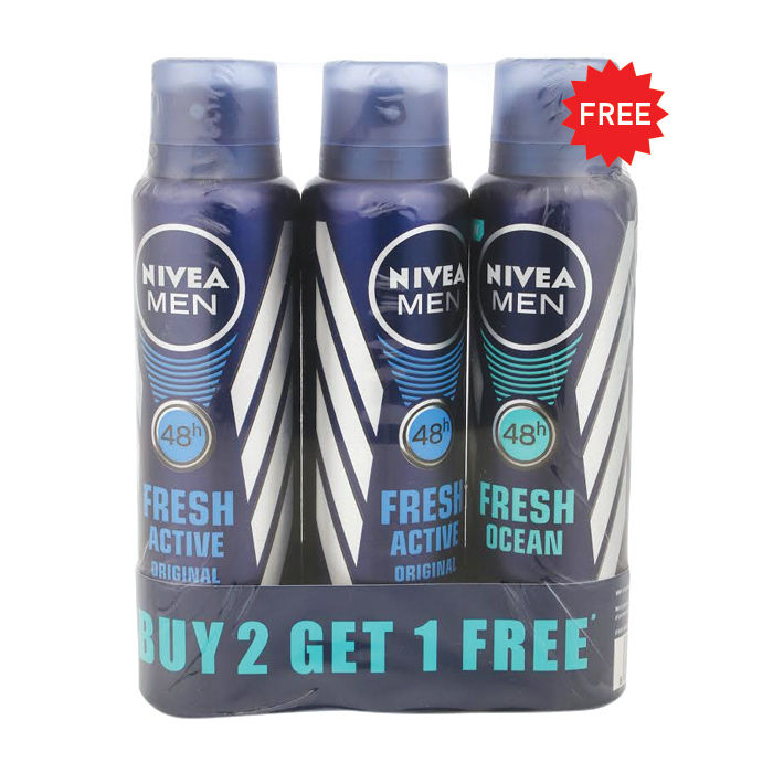 Buy Nivea Men Fresh Active Original Deodorant (150 ml) Buy 2 Get 1 Nivea Fresh Ocean Deodorant (150 ml) FREE - Purplle