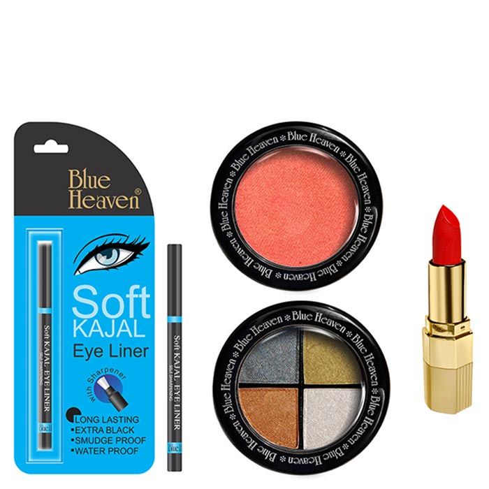 Buy Blue Heaven Xpression Lipstick Mo 162, Bh Kajal Liner, Eye Magic Eye Shadow 606 & Diamond Blush On 503 Combo (4 g + 0.31 g + 6 g + 7 g) - Purplle