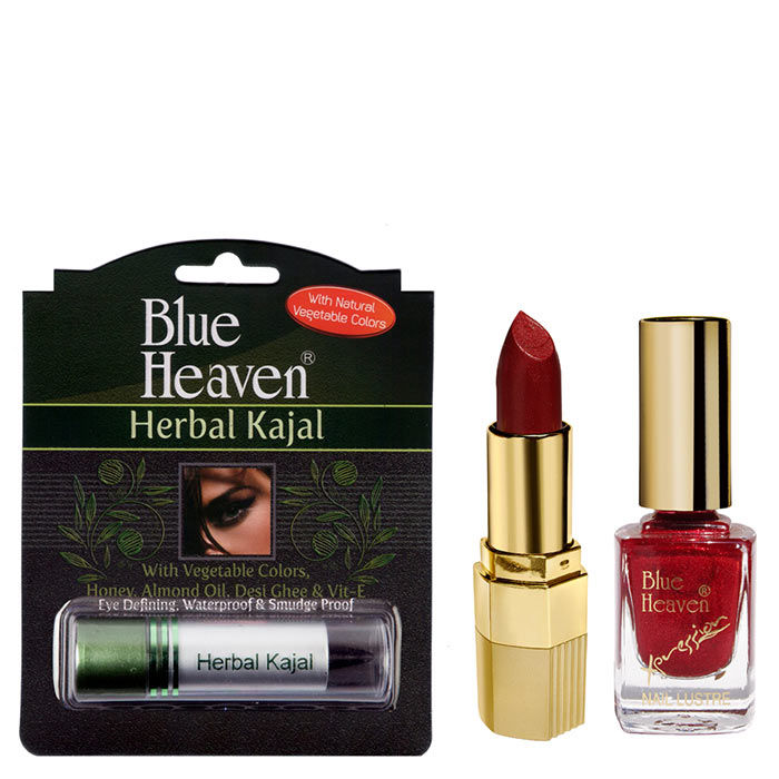 Buy Blue Heaven Xpression Lipstick M 012, Xpression Nail Paint 923 & Herbal Kajal Combo (4 g + 9 ml + 3 g) - Purplle