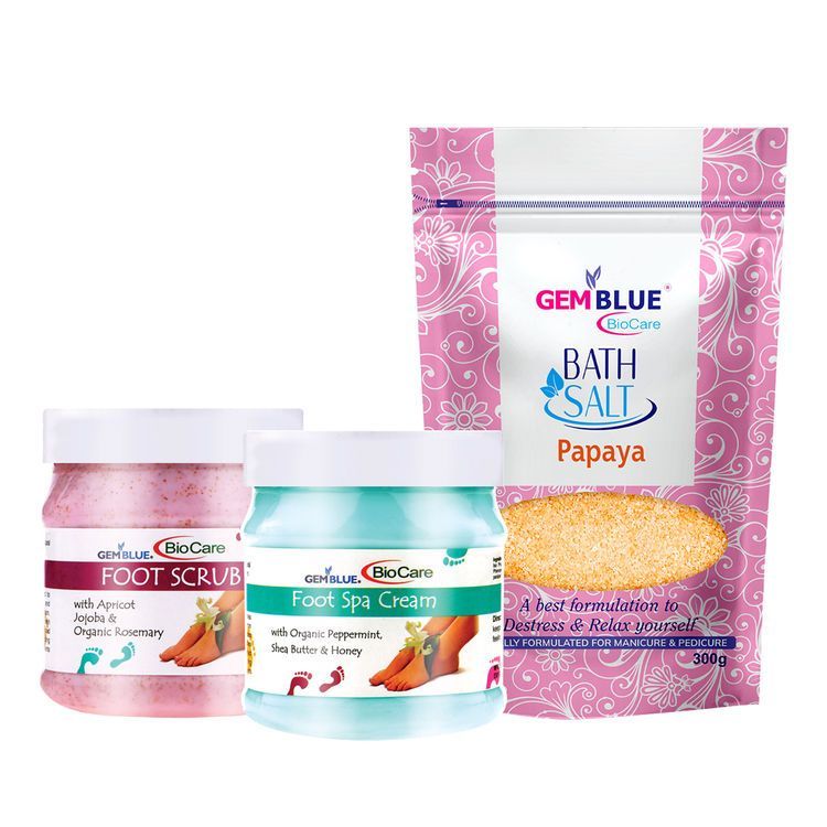 Gemblue Biocare Foot Scrub, (500 ml)+ Gemblue Biocare Foot Spa Cream, (500 ml)+Gemblue Biocare Bath Salt Papaya, (300 gm)