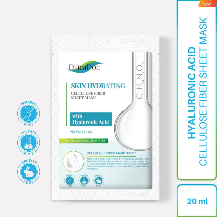 DermDoc Skin Hydrating Cellulose Fibre Sheet Mask with Hyaluronic Acid 