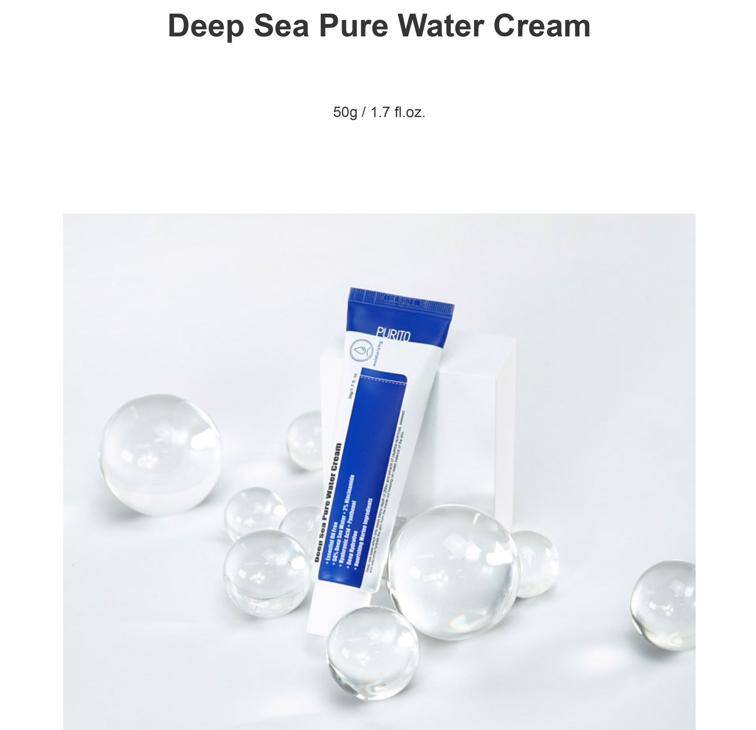 PURITO Deep Sea Pure Water Cream (50g) Korean Skin Care