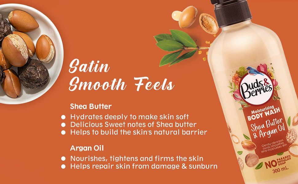 Buds & Berries Moisturising Shea Butter & Argan Oil Body Wash, No