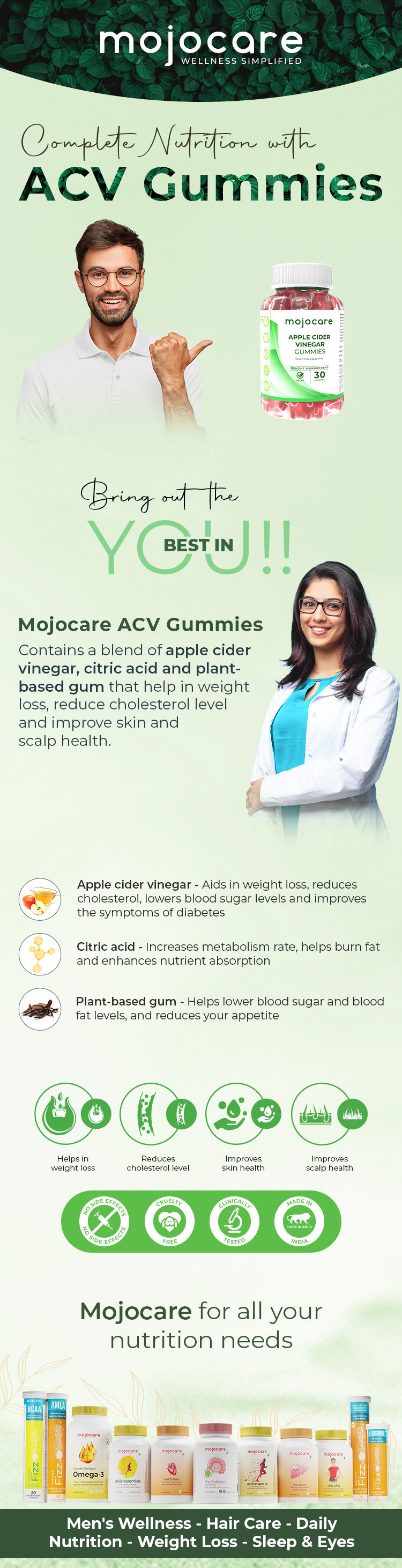 Mojocare Apple Cider Vinegar Gummies 30pc Green Apple Flavor