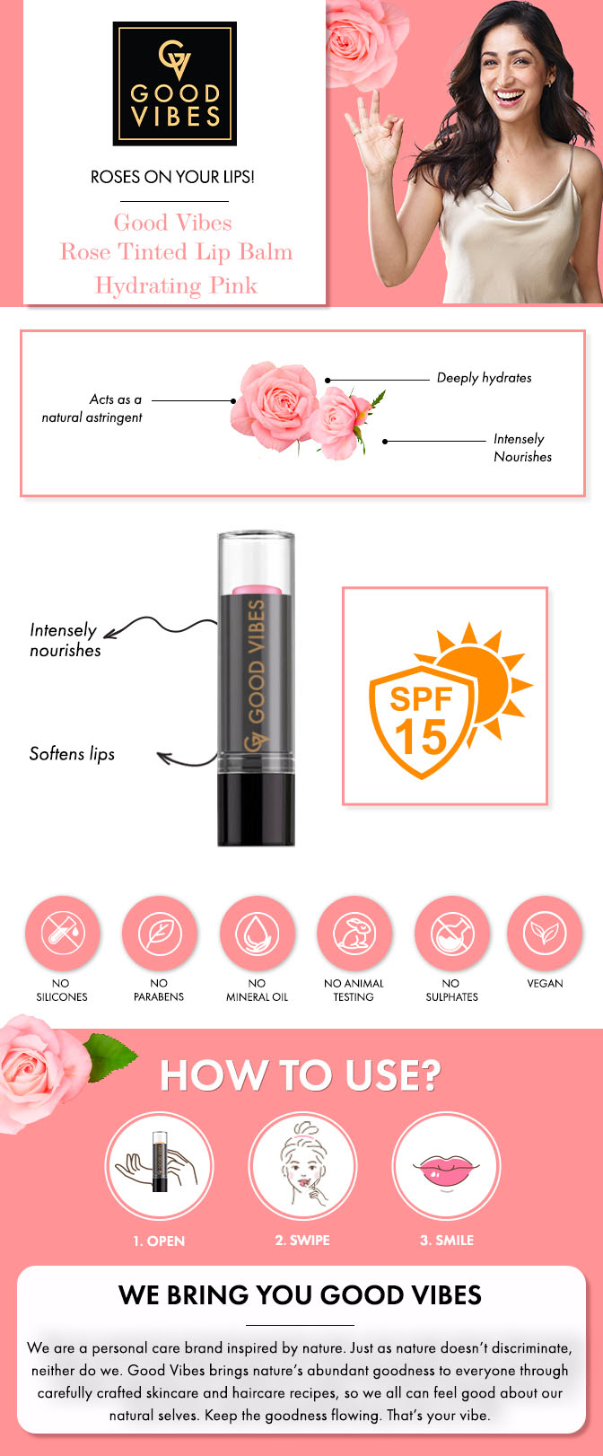 Good Vibes Rose Hydrating Pink Tinted Lip Balm SPF 15 (4.2 g)