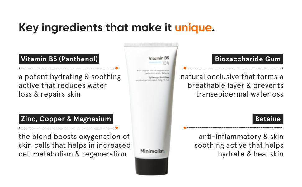 Minimalist 10 Vitamin B5 Oil Free Moisturizer with Zinc, Copper, Magnesium & HA for Oily skin