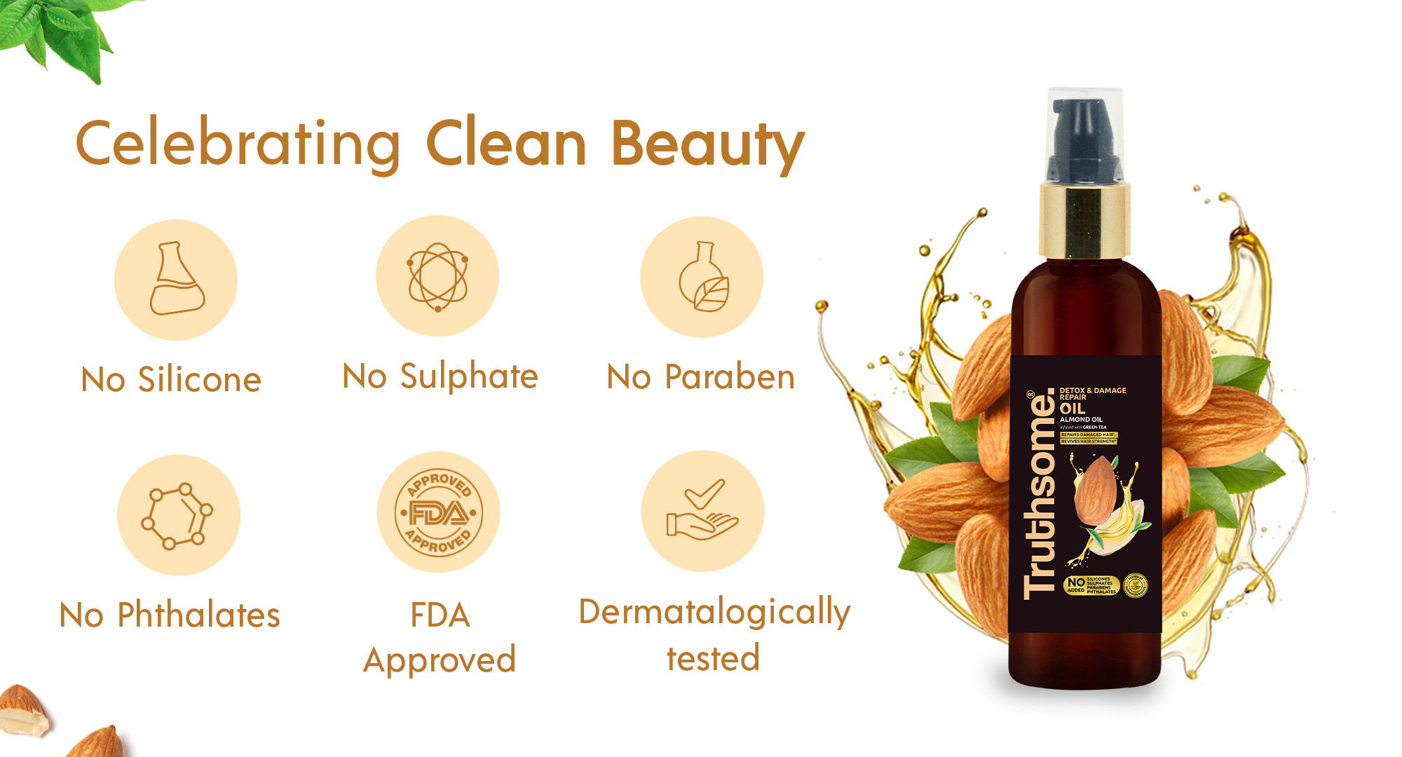 Truthsome Detox & Damage Repair Hair Oil with Almond Oil & Infused Green Tea Rebuilds Damaged