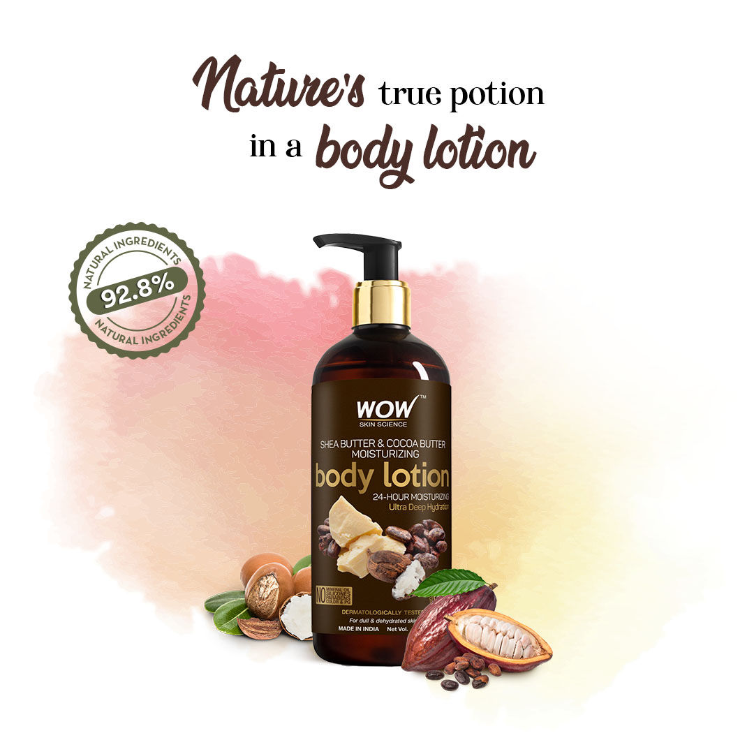 WOW Skin Science Shea Butter & Cocoa Butter Moisturizing Body Lotion No Mineral Oil, Parabens