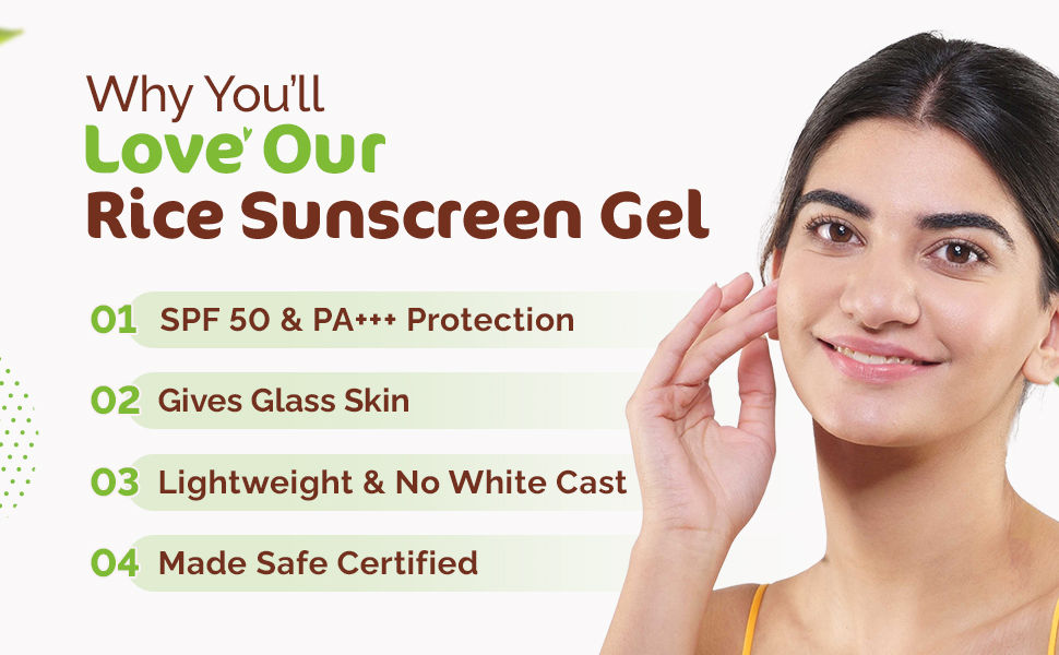 Mamaearth Rice Sunscreen With SPF 50 Gel with Rice Water & Niacinamide ...