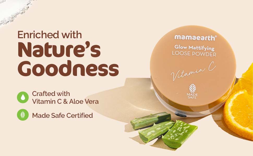 Mamaearth Glow Mattifying Loose Powder with Vitamin C & Aloe Vera for a