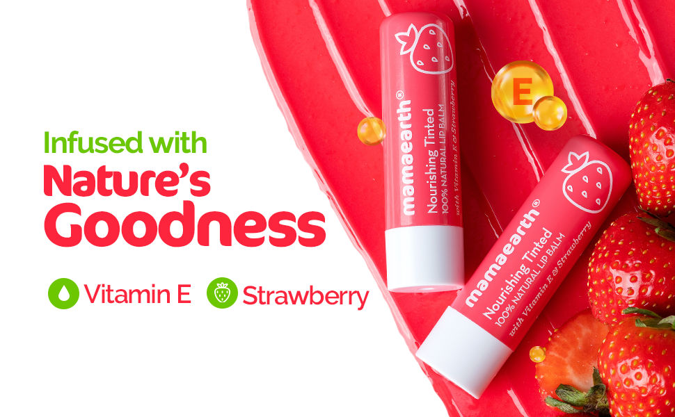 Mamaearth Nourishing Tinted 100 Natural Lip Balm with Vitamin E and Strawberry 4 g