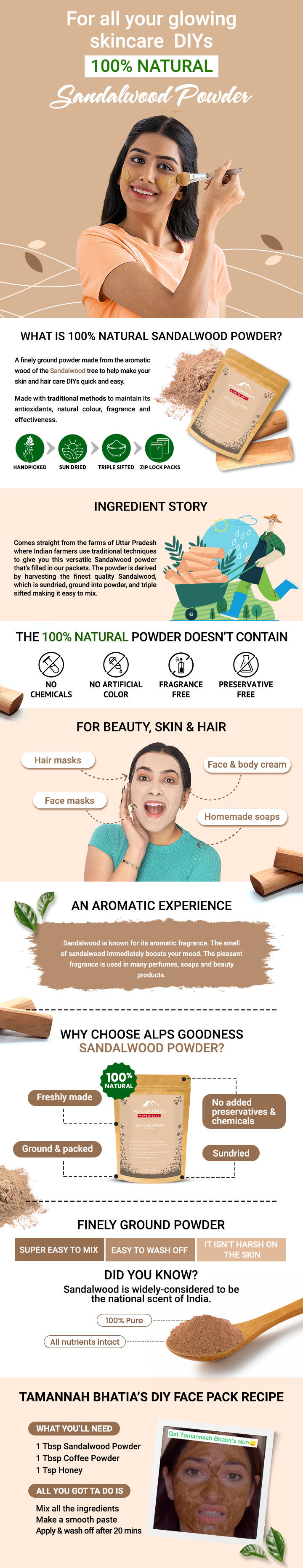 Alps Goodness Powder - Sandalwood (50 g) | 100% Natural Powder | No ...