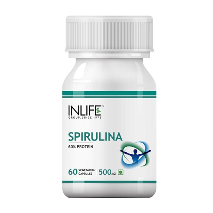 Buy INLIFE Spirulina 500mg, 60 Vegetarian Capsules, Green Super Food For Digestion - Purplle (500gm)