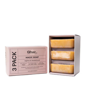 Ghar Soaps Sandal Wood And Saffron Bath Soap Bar For Glowing Brightening And Refreshing Skin (300 Gm, Pack Of 3) - Image 1