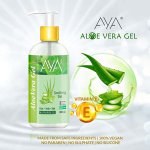 AYA Multipurpose Aloe Vera Gel, 300 ml for Face, Hair and Body