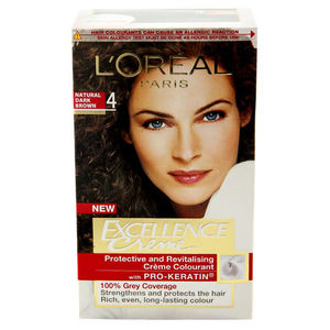 Amazoncom  LOreal Paris Excellence Creme Permanent Hair Color 4 Dark  Brown 100 percent Gray Coverage Hair Dye Pack of 1  Chemical Hair Dyes   Beauty  Personal Care