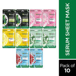 Garnier Skin Naturals Face Serum Sheet Mask Pack of 10 (2 each of Bright Complete vitamin c , Charcoal, Saruka, Green Tea and Hydrabomb), 280 gm
