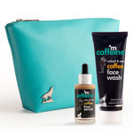 mCaffeine Must-Have Coffee Face Duo | Free All Purpose Teal Pouch | Deep Cleanser, Reduces Puffiness | Face Wash, Face Serum 140 ml
