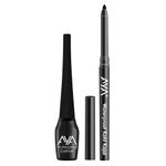 AYA Waterproof Liquid Eyeliner, Black + Jet black Waterproof Kohl Kajal Combo of 2