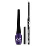 AYA Waterproof Liquid Eyeliner, Purple + Jet black Waterproof Kohl Kajal Combo of 2