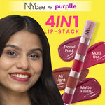 NY Bae 4 IN 1 Lip Play Liquid Lipstick - Pretty Pleasure (4 ml) | Matte Lips | Super Pigmented | Multi-Use | Pink & Brown Shades | Travel Kit