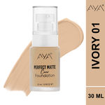 AYA Perfect Matte Cover Foundation 30 ml, 01 Ivory | Water Resistent, Full Coverage, Light Weight, Hydrating |