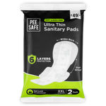 Pee Safe Ultra Thin Sanitary Pads For Women XXL - Soft Wings Leak Proof Overnight Protection (2 Pads)