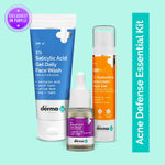 The Derma Co. Acne Defense Trio Kit: 1% Salicylic Acid Gel Facewash (100 ml) + 2% Salicylic Acid Serum (8 ml) + 1% Hyaluronic Sunscreen (50 gm)