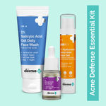 The Derma Co. Acne Defense Trio Kit: Salicylic Acid Gel Facewash (100 ml)+ Salicylic Acid Serum(8 ml) + Hyaluronic Sunscreen (50 gm)