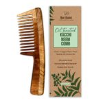 Nat Habit Kacchi Neem Comb, Wooden Comb | Hair Growth, Hairfall, Dandruff Control | Hair Straightening, Frizz Control | Comb for Men, Women | Treated with Neem Oil, Bhringraj & 17 Herbs (Wide Tooth) () - L