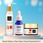 Good Vibes x Dermdoc Face Essential Kit 1 - (Good Vibes De Tan Glow Face Wash (120 ml) + DERMDOC 10% Niacinamide Face Serum (15 ml) + Good Vibes Ubtan De-tan Glow Light Day Cream (50 gm))