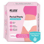 Plush Anti-Bacterial High Waist Sanitary Period Panties for Women | Size M/L (60-100cm) | 12 Hour Leak Protection | 5 Pcs