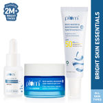 Plum Bright Skin Essentials Kit - 10% Niacinamide Face Serum with Rice Water (15 ml) + 2% Niacinamide & Rice Water Hybrid Face Sunscreen + 2% Niacinamide & Rice Water Clear Moisture Gel Cream 50g