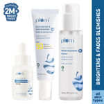 Plum Skin Brightening Kit | 10% Niacinamide Face Serum with Rice Water (30 ml) +3% Niacinamide & Rice Water Alcohol-Free Toner (150 ml) + 2% Niacinamide & Rice Water Hybrid Face Sunscreen with SPF 50 PA+++ (50 gm)