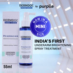 DERMDOC by Purple 5% Glycolic Acid Underarm Brightening Spray Treatment (55 ml) | Exfoliating & Brightening | MultiPurpose Spray for Hyperpigmentation, Dark Spots, Dark Neck, Dark Underarms & Strawberry Legs