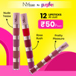 NY Bae 4 IN 1 Lipstacks Trio | Rose Rush X Nude Tease X Pretty Pleasure Lip Stacks | 12 IN 1 Liquid Lipstick Combo | Pink, Red, Brown, Maroon, Nude Lipsticks | Multi Use: Blush, Eyeshadow, Bronzer, Lip & Cheek Tint | Lip Kit (4 ml *3) Combo of 3