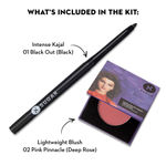 SUGAR Cosmetics Contour De Force Mini Blush - 02 Pink Pinnacle (Deep Rose Blush) & Kohl Of Honour Intense Kajal - 01 Black Out - 2 Pcs