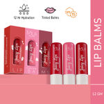 Mila Beaute Tinted Juicy Lip Balms Pack of 3 with 12 Hrs Moisture Lock & SPF 15, 12 gm