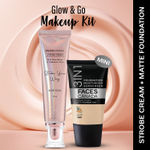 FACES CANADA Rose Glow Kit 2 | Rose Gold Strobe Cream (30 ml) + Hydra Matte Foundation (Mini) - Absolute Ivory (18 ml) | Makeup Kit For Women (Combo Pack Of 2)