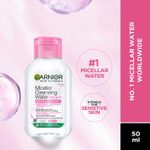 Garnier Micellar Cleansing Water Trial Pack - Gentle Cleanser & Make Up Remover For Everyday Use - Suitable For Sensitive Skin, Dermatologically Tested, Vegan, For Men & Women, Remove 100% Dirt, Pollution, 50 ml