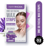 Hilary Rhoda One Go Facial Wax Strips | Ready-To-Use Facial Wax Strips | Painless Hair Removal | With 2 Finish Wipes | 20 Strips (Lavender -Shade 2 )