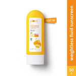 Plum Yuzu & Alpha Arbutin Weightless Fluid Sunscreen | Ultra-light texture | SPF 50 PA++++ | Helps fade tan & dark spots | Lightweight & quick-absorbing | No white cast & non-greasy |For all skin types | 50 gm