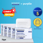 DERMDOC by Purplle 2% Kojic Acid and 0.5% Glutathione Cleansing Bar (75 gm each) Pack of 5 | Brightening | Gentle Cleansing Action | Sensitive Skin Friendly