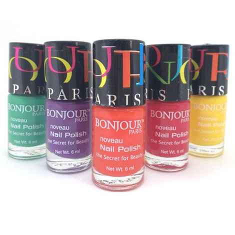 Buy Bonjour Paris Nail Polish - Purple-Green-Pink Value Pack (6 ml * 5 pcs combo) - Purplle