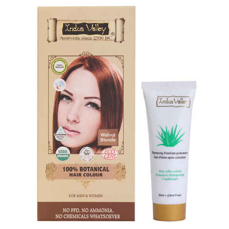 Buy Indus Valley 100% Botanical Organic Healthier Hair Colour Walnut Blonde (120g) & Get Colour Protection Shampoo (50 ml)Free - Purplle