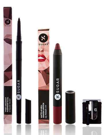 Buy SUGAR Cosmetics Twist And Shout Fadeproof Kajal + Matte As Hell Crayon Lipstick - 03 Poison Ivy (Wine) Value Set - Purplle