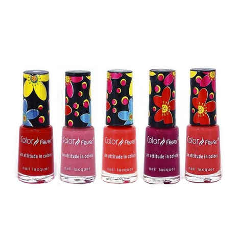 Buy Color Fever Multi Shine Nail Polish - Red / Coral / Plum (5 ml x 5) - Purplle